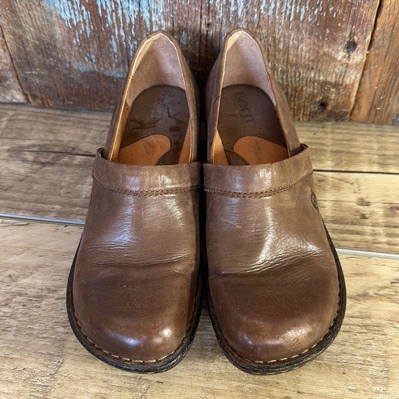 Born Brown Leather Heeled Clog Size 6 - Picture 3 of 6